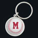 Baseball Rund Silverfärgad Nyckelring<br><div class="desc">Monogrammad baseball nyckelring.</div>