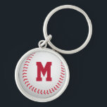 Baseball Rund Silverfärgad Nyckelring<br><div class="desc">Monogrammad baseball nyckelring.</div>