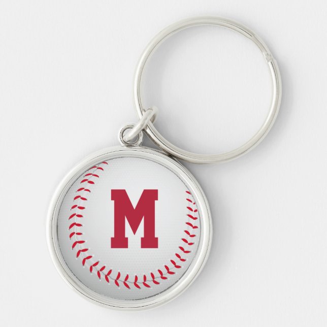 Baseball Rund Silverfärgad Nyckelring (Framsidan)
