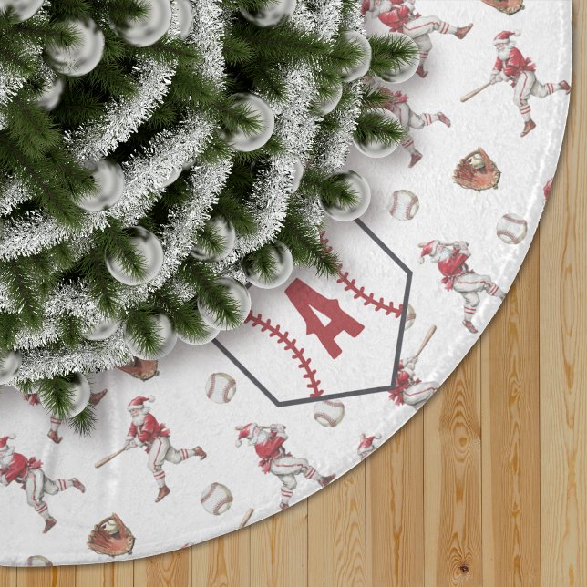 Baseball Santa Christmas Home Plate Monogram Julgransmatta Borstad Polyester (Skapare uppladdad)