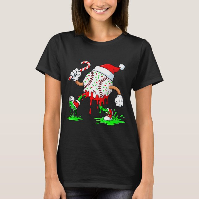 Baseball Santa Hat Christmas Ice Cream Drip Candy  T Shirt (Framsida)