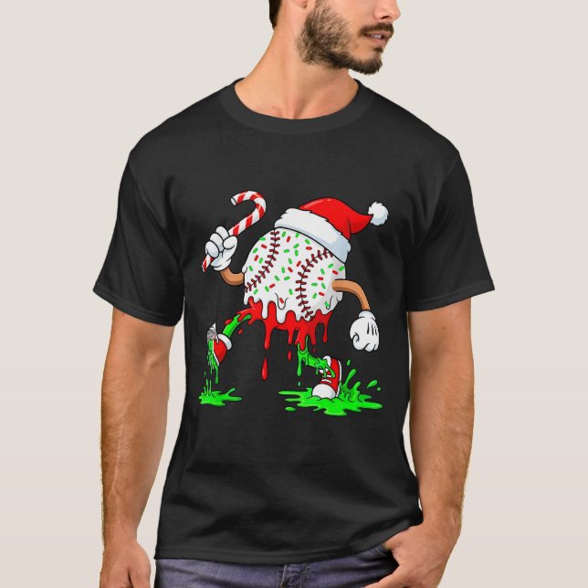 Baseball Santa Hat Christmas Ice Cream Drip Candy  T Shirt (Framsida)
