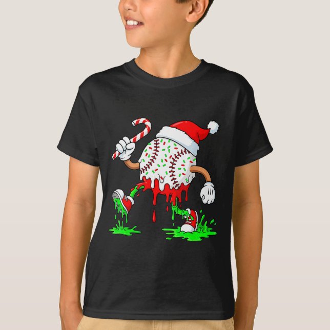 Baseball Santa Hat Christmas Ice Cream Drip Candy  T Shirt (Framsida)