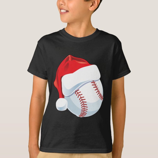 Baseball Santa Hat Manar Boys jul Julafton T Shirt (Framsida)