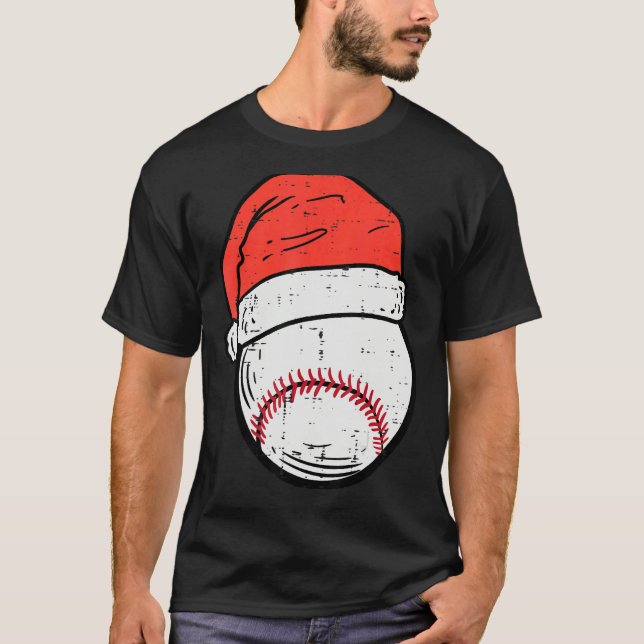 Baseball Santa Hat Sports Christmas Xmas Boys Men T Shirt (Framsida)