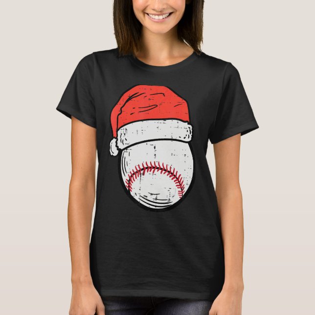 Baseball Santa Hat Sports Christmas Xmas Boys Men T Shirt (Framsida)