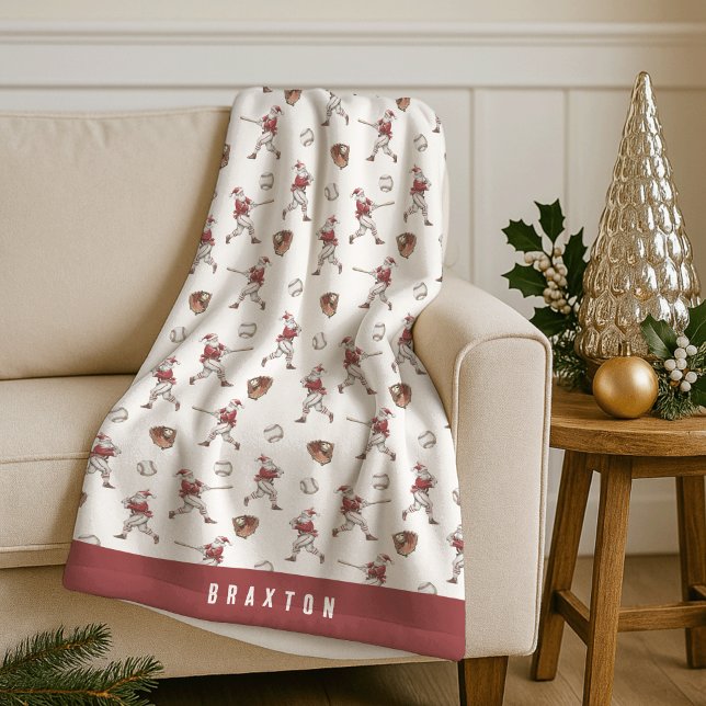 Baseball Santa Personlig jul Fleecefilt (Skapare uppladdad)