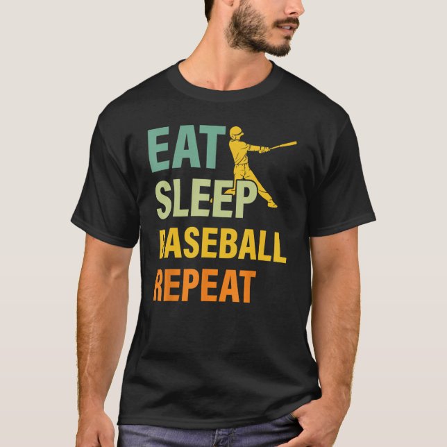 Baseball Saying Eat Sleep Baseball Repeat T Shirt (Framsida)