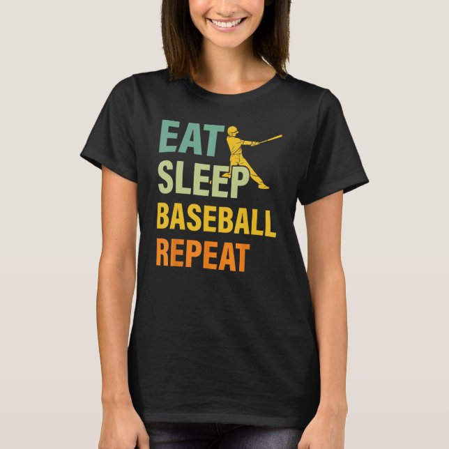 Baseball Saying Eat Sleep Baseball Repeat T Shirt (Framsida)