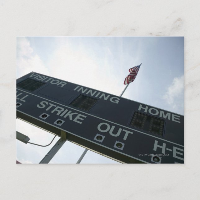 Baseball scoreboard med amerikansk flagga vykort (Framsida)