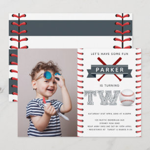 Baseball Second Birthday Boy Photo Inbjudningar
