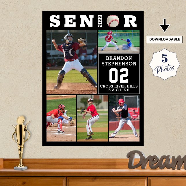 Baseball Senior Graduation 5 Photo Collage Poster (Skapare uppladdad)