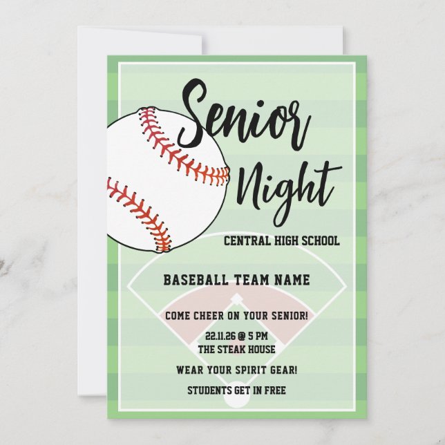Baseball Senior Night High School Party Inbjudningar (Framsida)