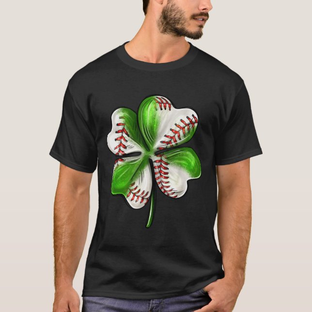 Baseball Shamrock St Patrick's Day Clover With Bas T Shirt (Framsida)