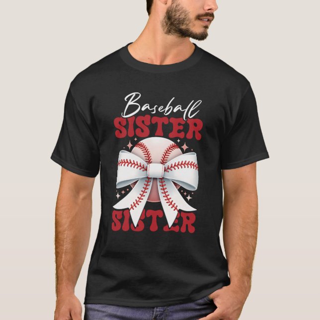 Baseball Sister Coquette Bow Sport Älskare Sister  T Shirt (Framsida)