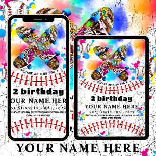 Baseball skateboard graffiti colorful party inbjudningar