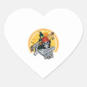 Baseball Skeleton Halloween Baseball Halloween Hjärtformat Klistermärke