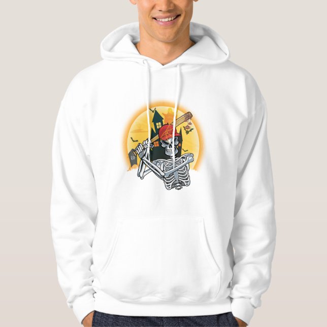 Baseball Skeleton Halloween Baseball Halloween Hoodie (Framsida)