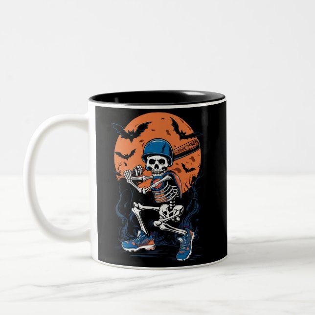 Baseball Skeleton Halloween Baseball Halloween Två-Tonad Mugg (Vänster)