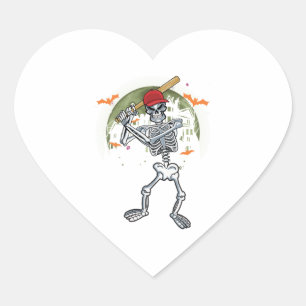 Baseball Skeleton Halloween-idrotten under Måne Hjärtformat Klistermärke