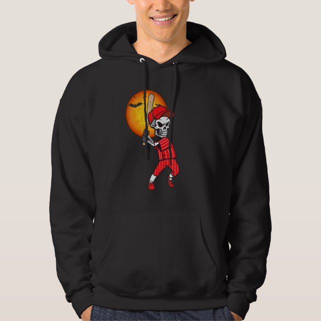 Baseball Skeleton Halloween Manar Boys Baseball Ha Hoodie (Framsida)