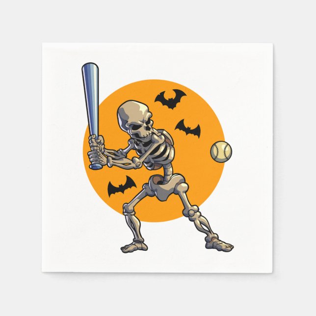 Baseball Skeleton Halloween Manar Boys Baseball Ha Pappersservett (Framsidan)