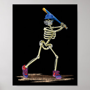 Baseball Skeleton Halloween Manar Boys Baseball Ha Poster