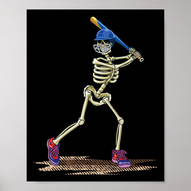 Baseball Skeleton Halloween Manar Boys Baseball Ha Poster (Framsidan)