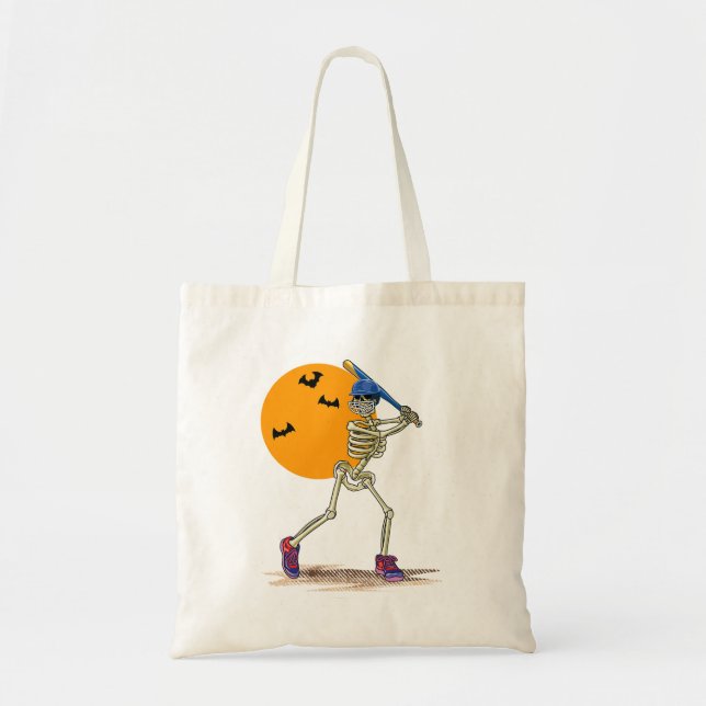 Baseball Skeleton Halloween Manar Boys Baseball Ha Tygkasse (Framsidan)