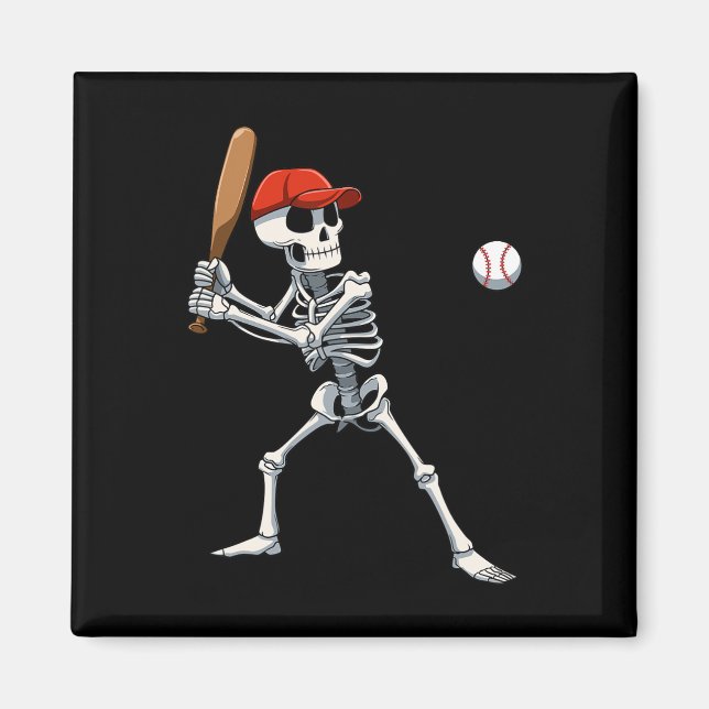 Baseball Skeleton Halloween Skeleton spelar Baseb Magnet (Framsidan)