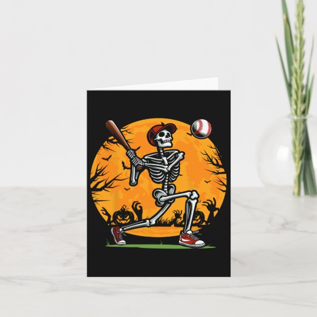 Baseball Skeleton Halloween Spooky Boys Baseball P Kort (Framsida)