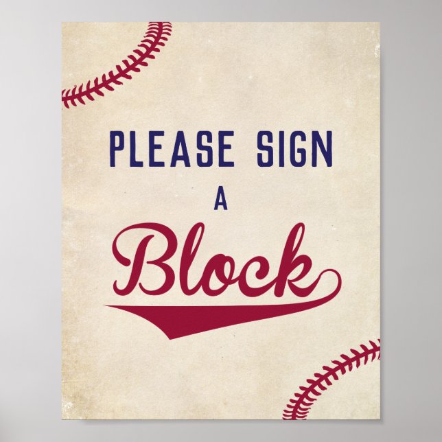 Baseball Skriv under en blockeringsskylt för babys Poster (Framsidan)