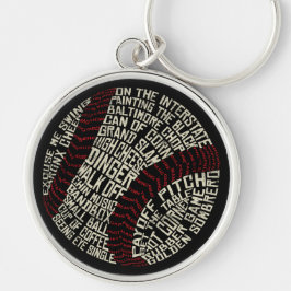 Baseball Slang Ord Calligram Rund Silverfärgad Nyckelring