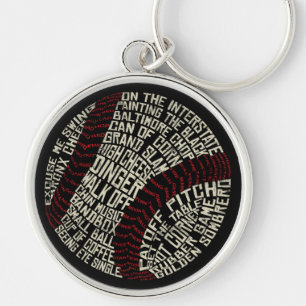 Baseball Slang Ord Calligram Rund Silverfärgad Nyckelring