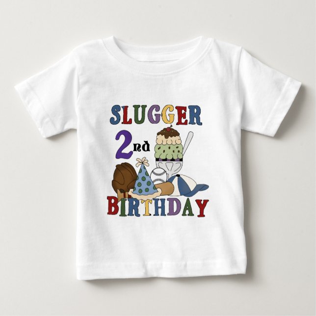 Baseball Slugger 2:a födelsedag och gåvor T-shirt (Framsida)