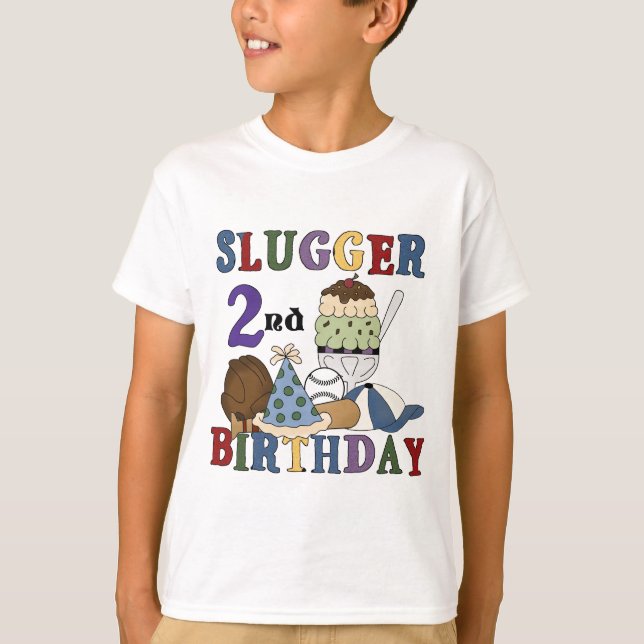 Baseball Slugger 2:a födelsedag och gåvor T-shirt (Framsida)