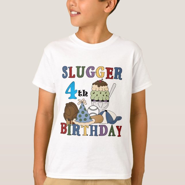 Baseball Slugger 4e födelsedagen Tee Shirt (Framsida)