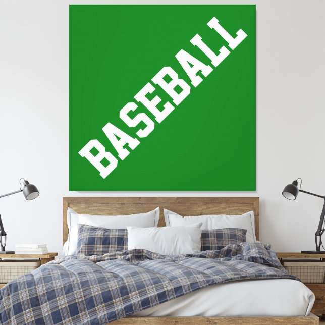 BASEBALL Snedställd Vit Atletisk Text På Ljusgrön Canvastryck (Insitu (sovrum))