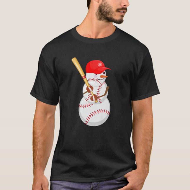 Baseball Snögubbe Bollar Snö julgåvor Julafton T Shirt (Framsida)
