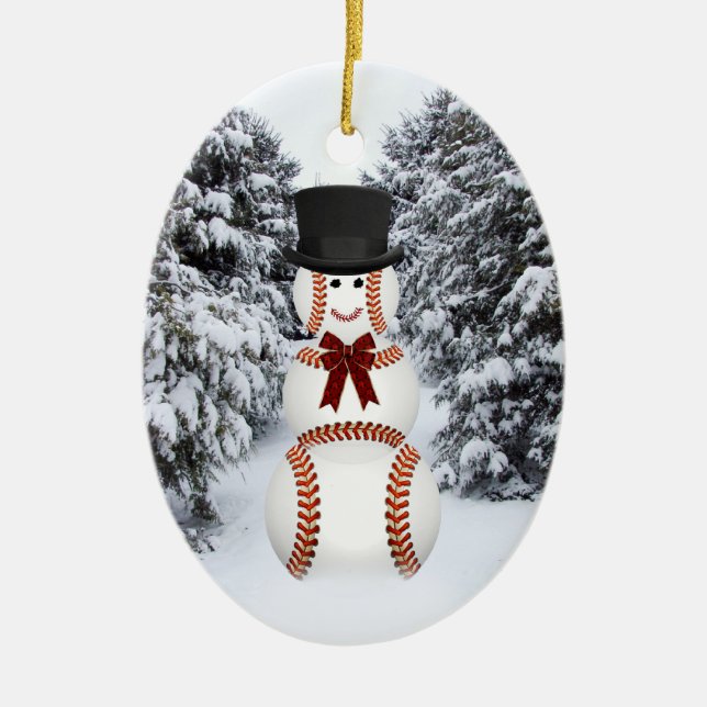 Baseball Snögubbe Julgransprydnad Keramik (Framsidan)