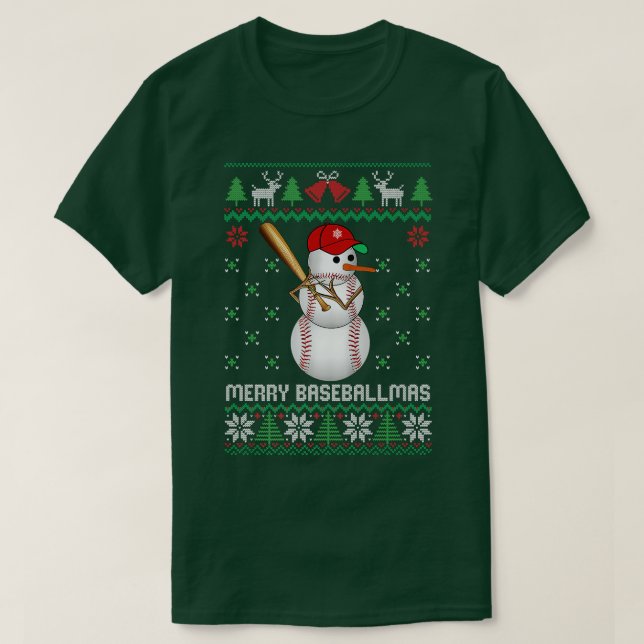 Baseball Snögubbe Snö Bollar Ugly Julsötare T Shirt (Design framsida)