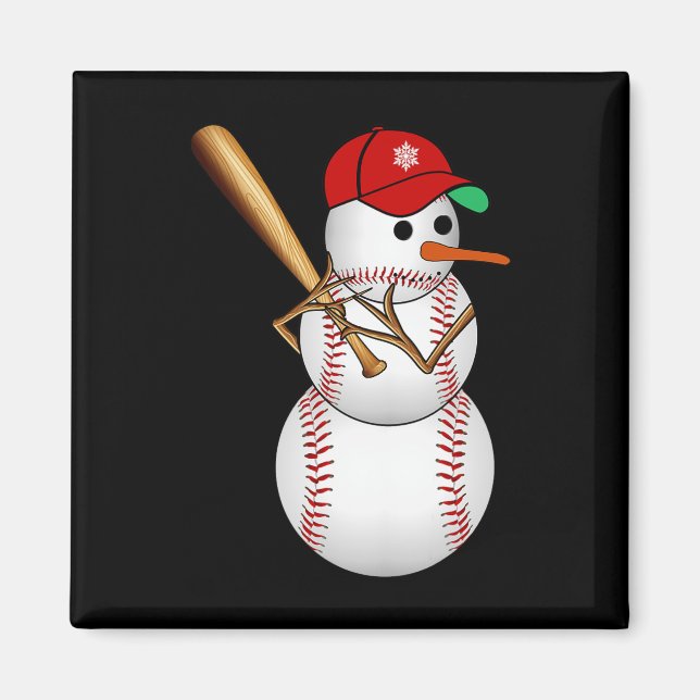 Baseball Snögubbe Snö jul - Julafton ger Manar Wom Magnet (Framsidan)