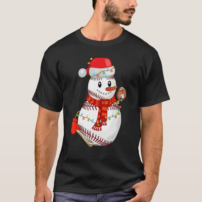Baseball Snowman Christmas Game Day  For Baseball T Shirt (Framsida)
