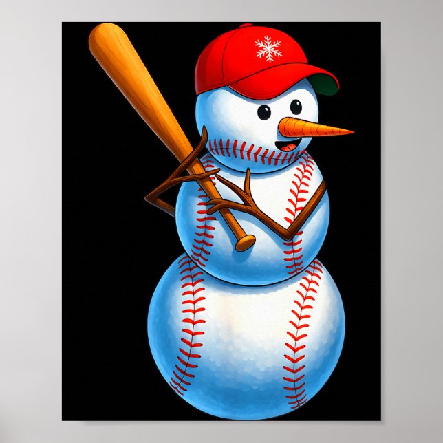 Baseball Snowman Merry Christmas Xmas Pajamas Men  Poster (Framsidan)
