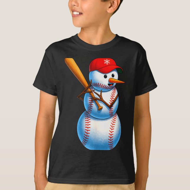 Baseball Snowman Merry Christmas Xmas Pajamas Men  T Shirt (Framsida)