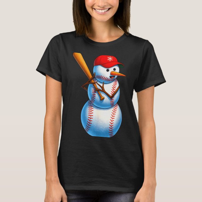 Baseball Snowman Merry Christmas Xmas Pajamas Men  T Shirt (Framsida)