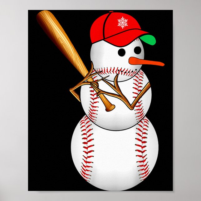 Baseball Snowman Snow Christmas Xmas Men Women  Poster (Framsidan)