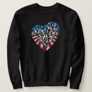 Baseball Softball - American USA flagga Heart Lång Ärmad Tröja