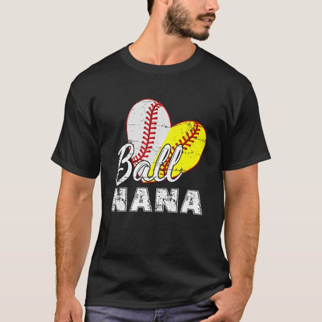 Baseball Softball Ball Heart Nana Mother s Day T Shirt (Framsida)