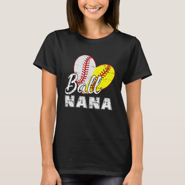 Baseball Softball Ball Heart Nana Mother s Day T Shirt (Framsida)